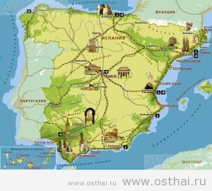 карта испании c достопримечательностями